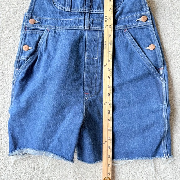 Doen Denim Overalls Shorts 28 Womens Blue Cotton Frayed Hem Pocket Casual - Picture 11 of 13